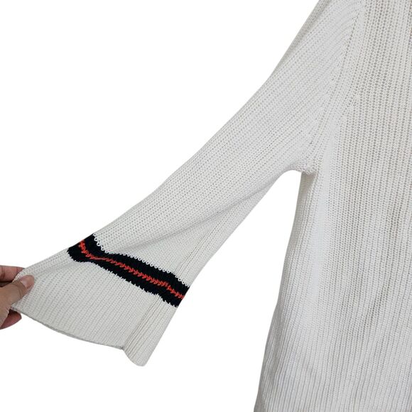 Cabi Sweater Large Ace White Nautical Tennis V-neck Pullover Bell Sleeve 5639 - Picture 4 of 10